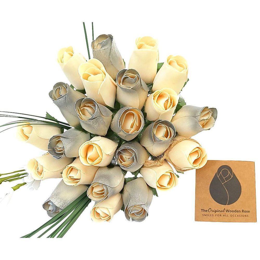 2 Dozen 25 Year Anniversary Wooden Rose Bouquet The Original Wooden Rose